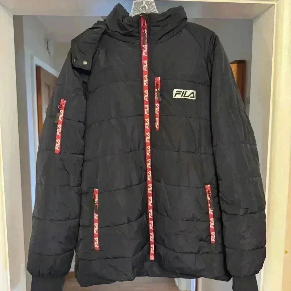 FILA Pace Logo PufferJacket Hooded Medium Insulated Winter, Warm, Insulated